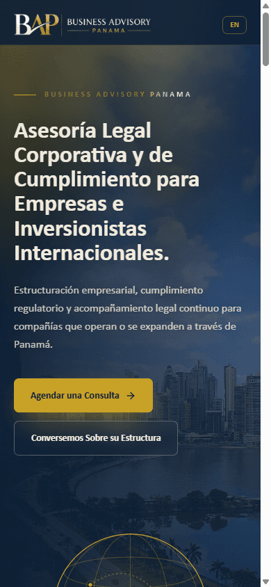 Sitio de Business Advisory Panama en un teléfono